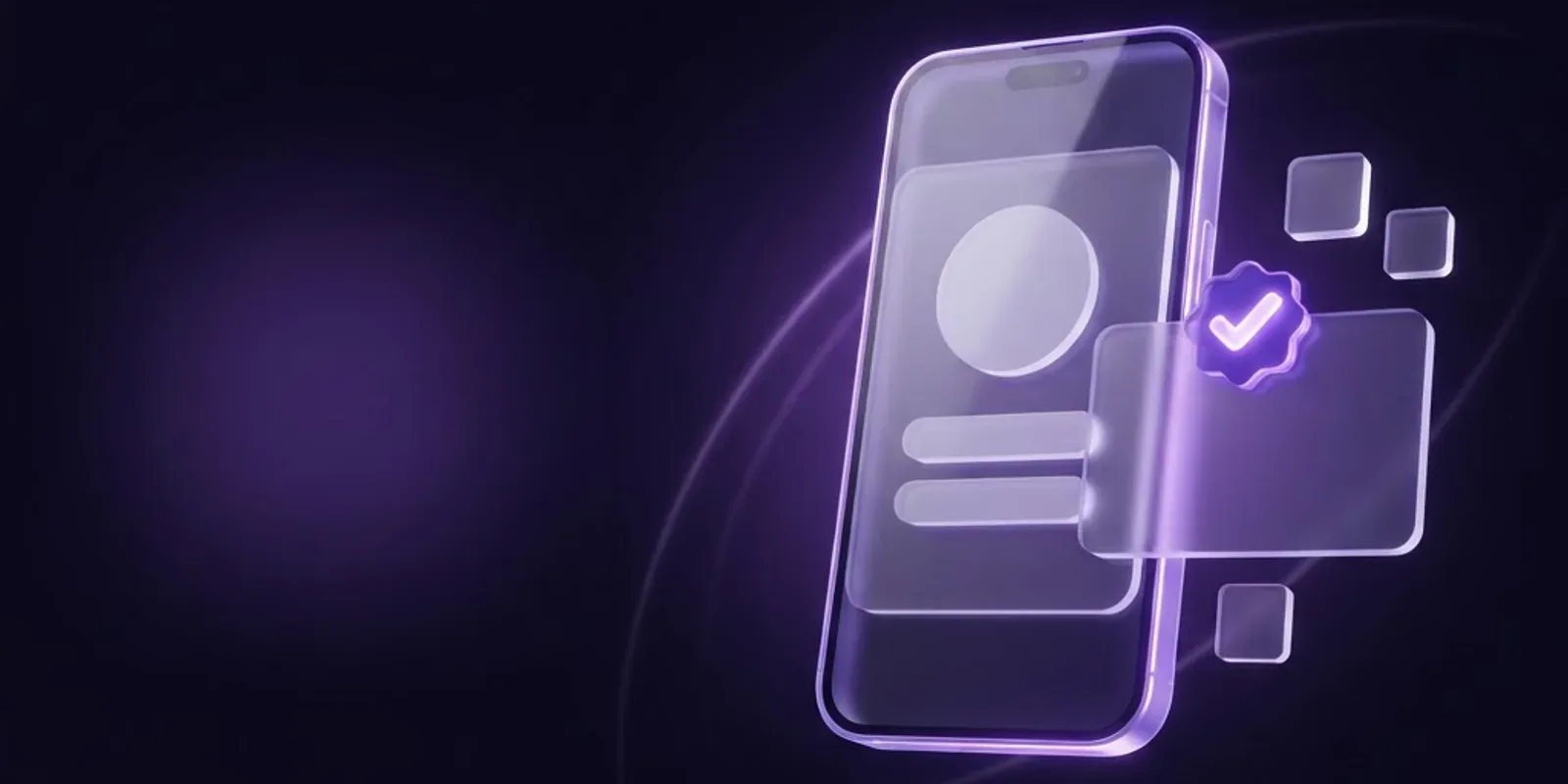Celular translúcido exibindo um cartão de perfil com selo de verificação